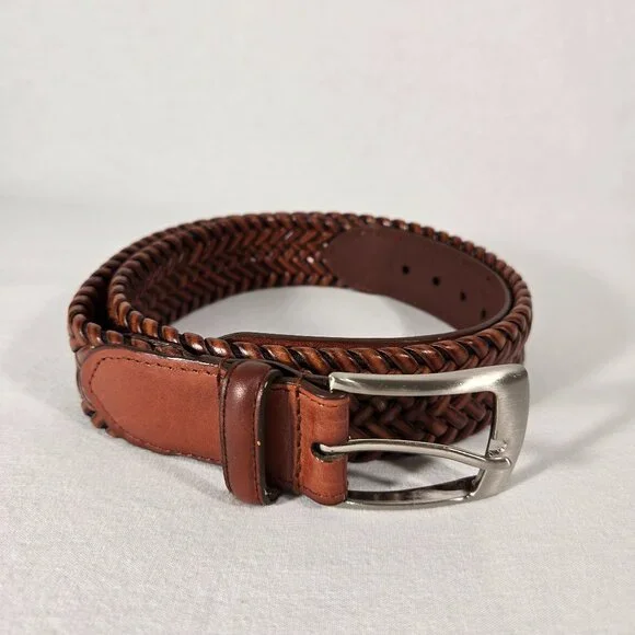 VINTAGE Hipster Western Genuine BROWN Leather Bonded Lacing BELT Men's Size 34. - Picture 1 of 17
